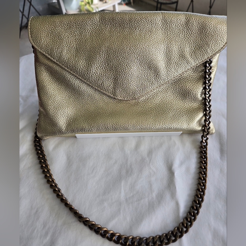 J.Crew Gold Pebble Grain Leather Flap Envelope Clutch